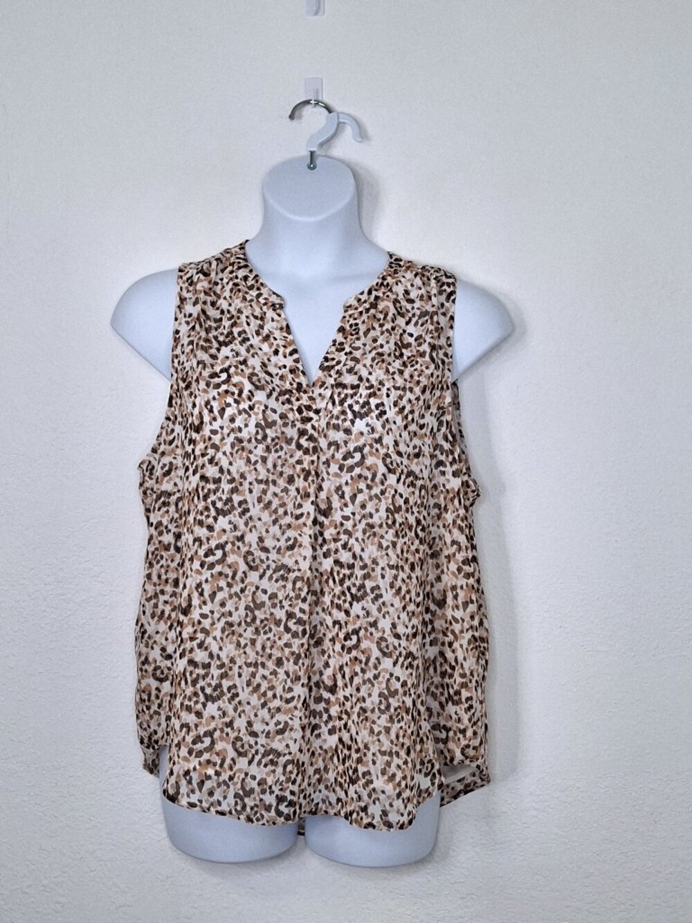 Calvin Klein Blouse Leopard Sz XL Minimalist Safari Neutral Animal Print